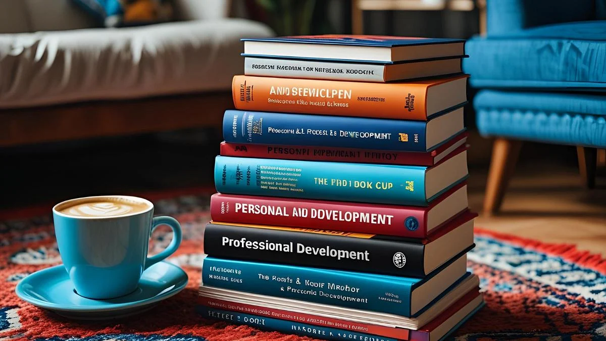 Stack of books beside a cup in a comfortable library setting